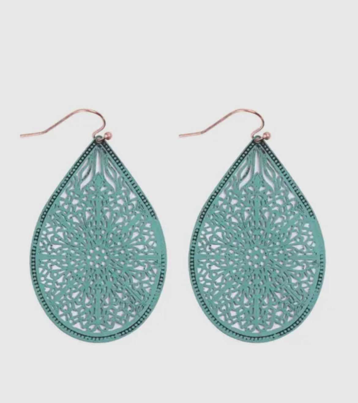 Earrings: Teal Filigree Teardrop