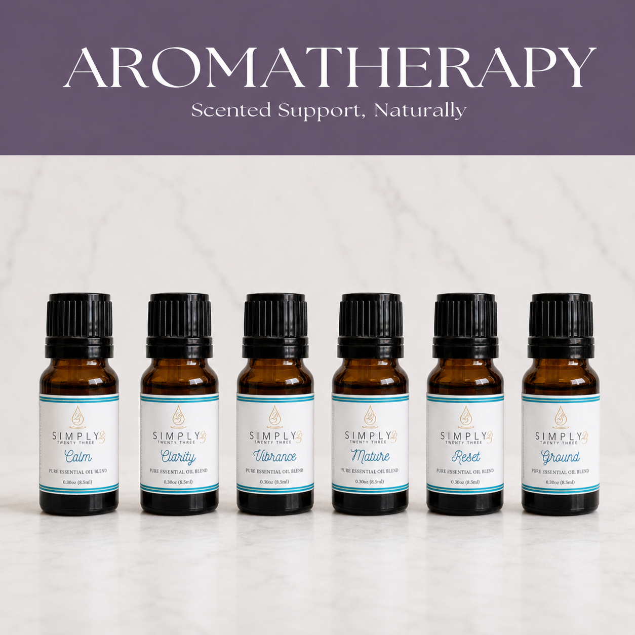 Simply Simply23 signature essential oil blends handcrafted by a certified aromatherapist in Clayton, NC