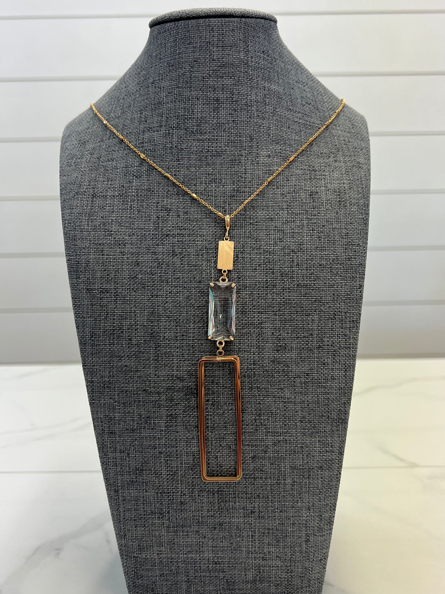 Long Square Crystal Necklace