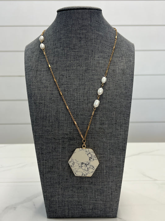 Long Marble/Pearl Necklace