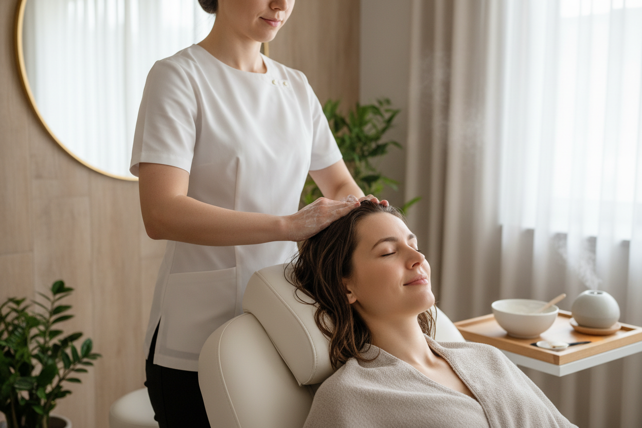 a client getting a scalp treatment