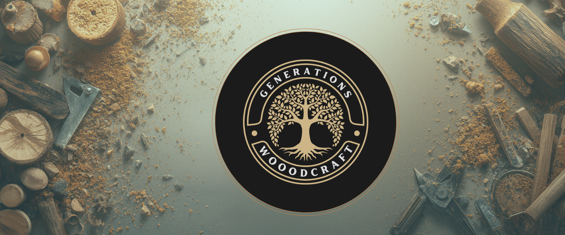 Logo of 'Generations Woodcraft' surrounded by wooden elements on a textured background